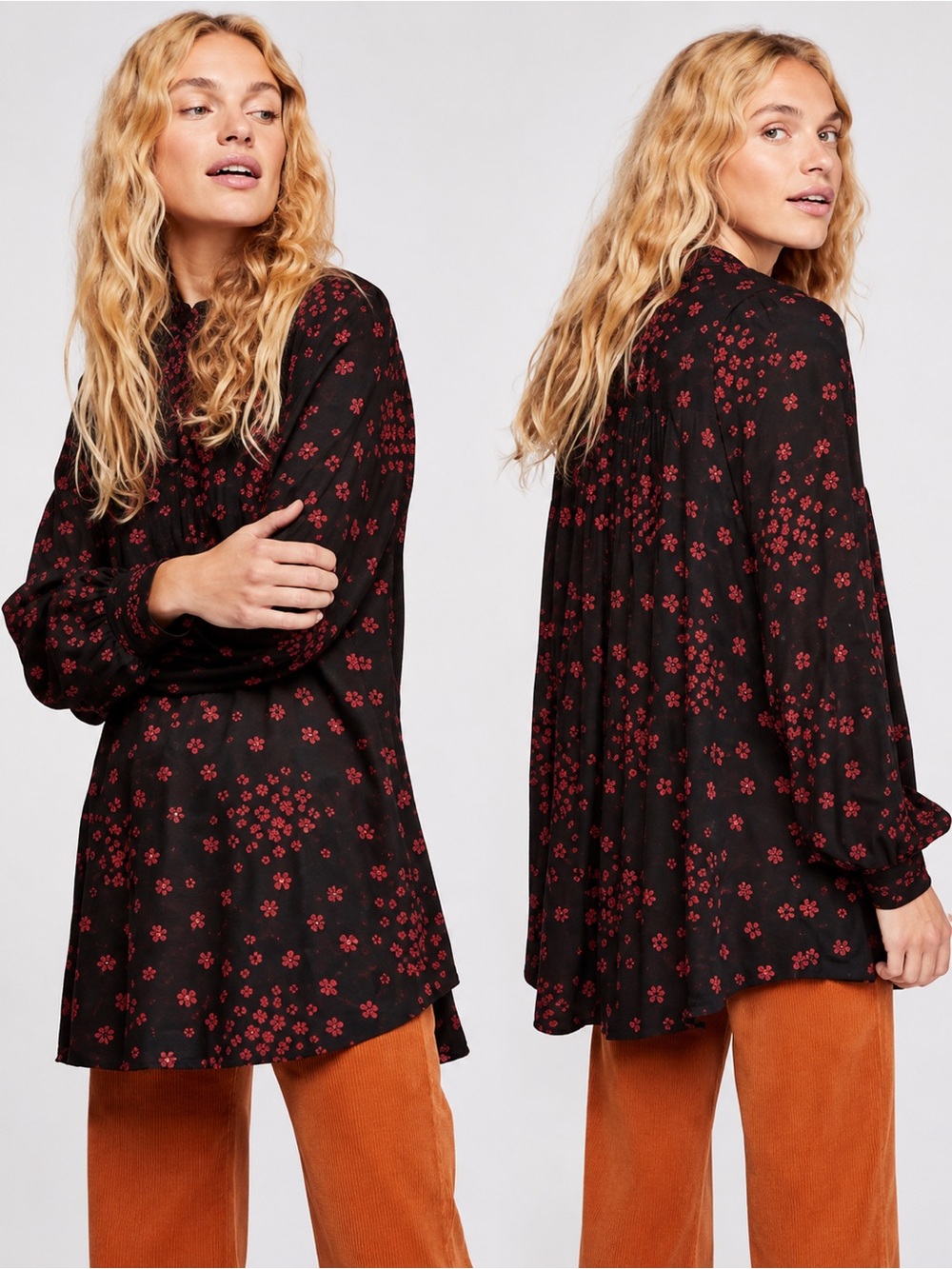 FREE PEOPLE Flowers In Her Hair Tunic Top Dark Floral